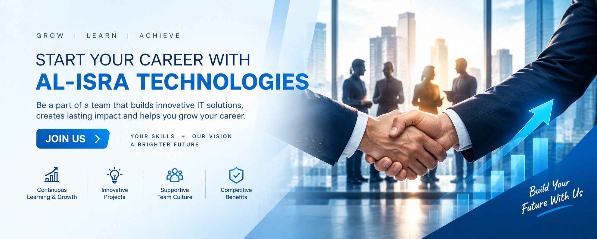 Start your career with Al-Isra Technologies — grow, learn and achieve together.